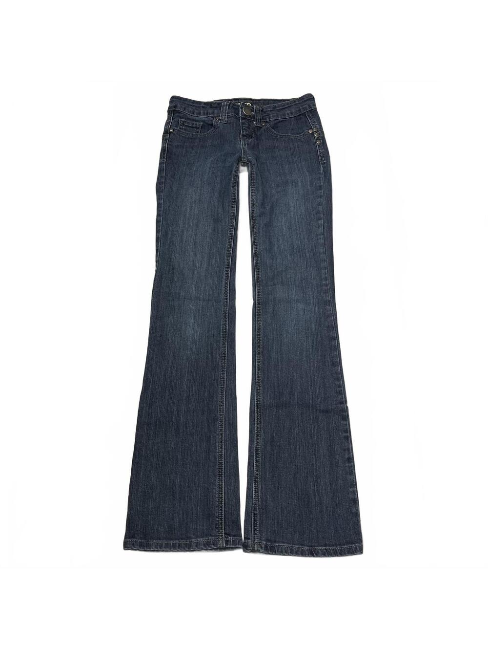 Y2K Insider Sz 25 Blue Low Rise Bootcut Jeans Embroidered Pockets 2000s Grunge